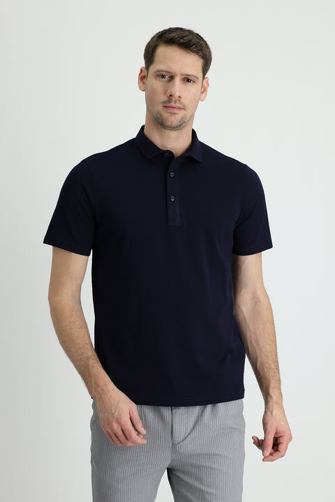 Black and Navy Blue Polo Collar Regular Fit Cotton T-shirt
