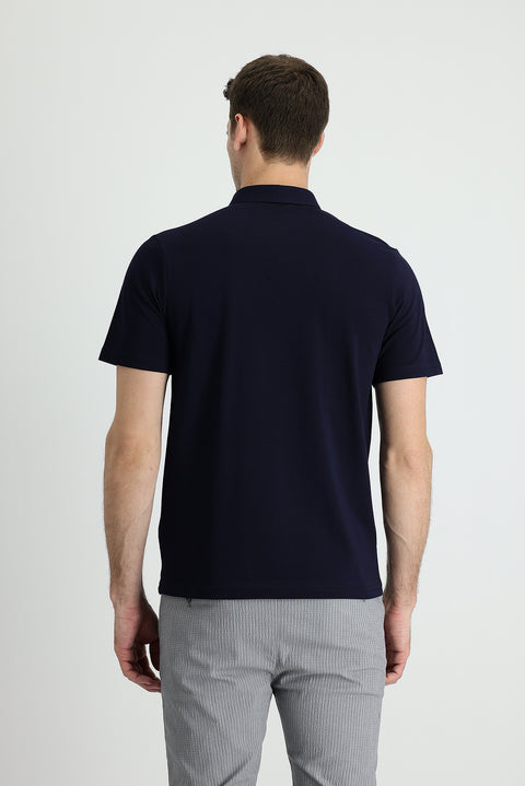 Black and Navy Blue Polo Collar Regular Fit Cotton T-shirt