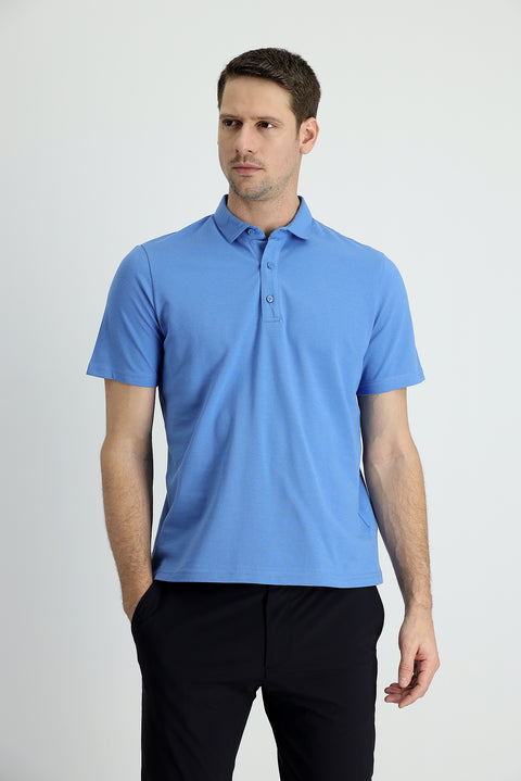 Aviator Blue Polo Collar Regular Fit Cotton T-Shirt