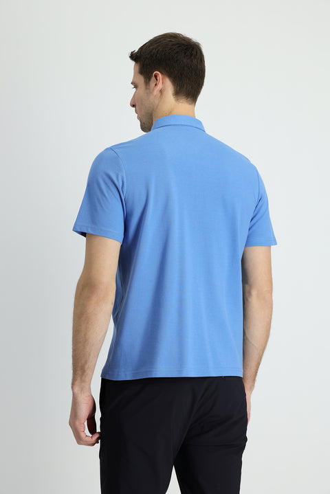 Aviator Blue Polo Collar Regular Fit Cotton T-Shirt