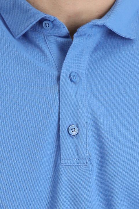 Aviator Blue Polo Collar Regular Fit Cotton T-Shirt