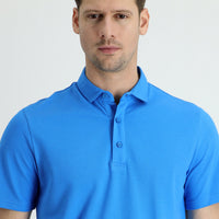 Blue Polo Collar Regular Fit Cotton T-shirt