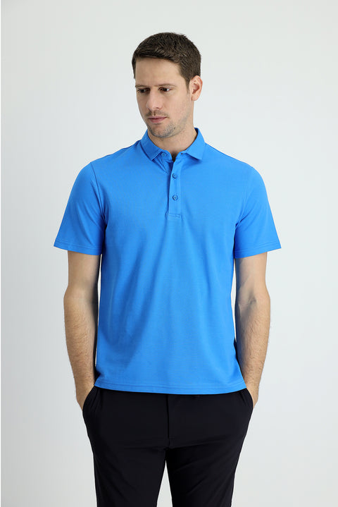Blue Polo Collar Regular Fit Cotton T-shirt
