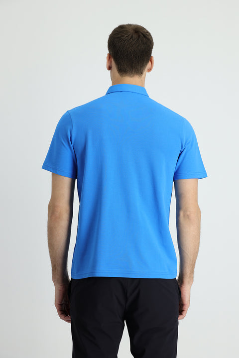 Blue Polo Collar Regular Fit Cotton T-shirt
