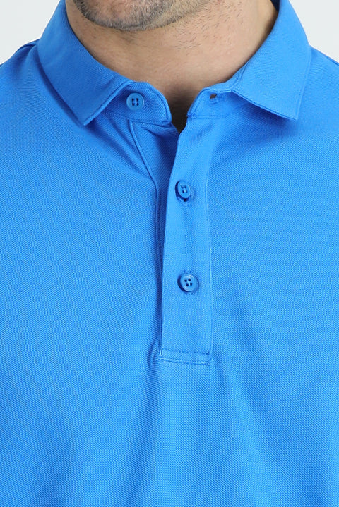 Blue Polo Collar Regular Fit Cotton T-shirt