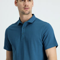 Dark Petrol Polo Collar Regular Fit Cotton T-Shirt
