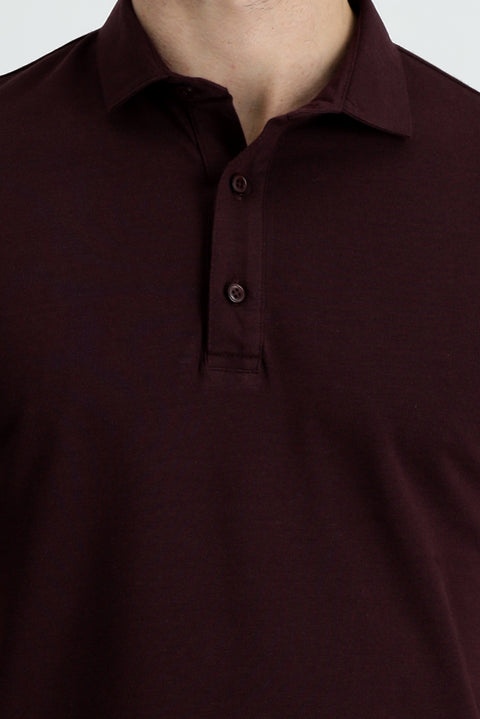 Koyu Bordo Polo Yaka Regular Fit Pamuk Tişört