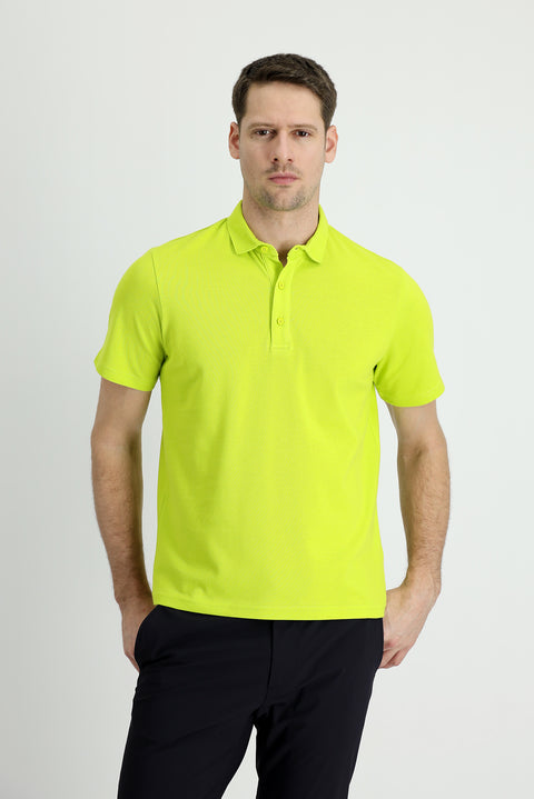 Pistachio Green Polo Collar Regular Fit Cotton T-shirt