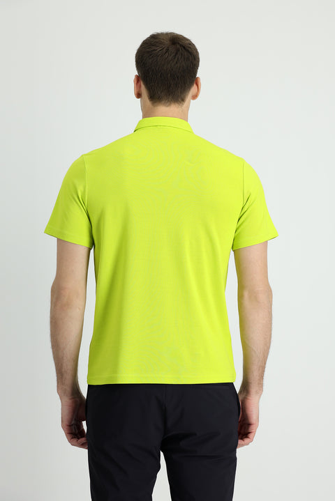 Pistachio Green Polo Collar Regular Fit Cotton T-shirt