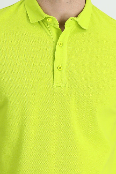 Pistachio Green Polo Collar Regular Fit Cotton T-shirt