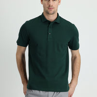 Dark Green Polo Collar Regular Fit Cotton T-shirt