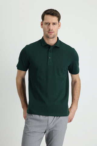  Koyu Yeşil Polo Yaka Regular Fit Pamuk Tişört