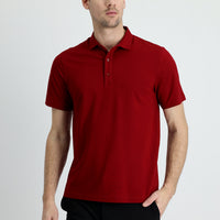 Dark Red Polo Collar Regular Fit Cotton T-shirt