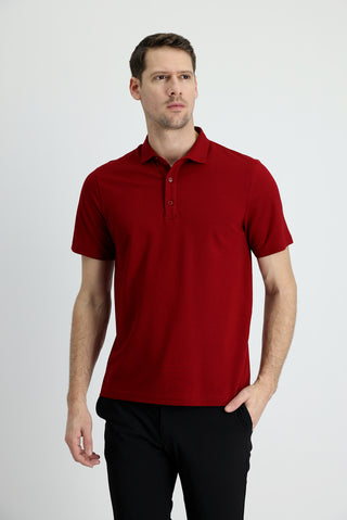 Koyu Kırmızı Polo Yaka Regular Fit Pamuk Tişört