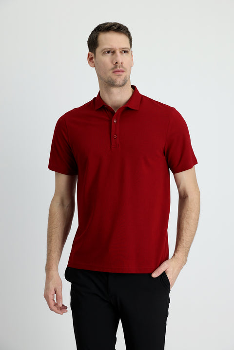 Dark Red Polo Collar Regular Fit Cotton T-shirt