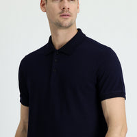 Dark Navy Polo Collar Regular Fit Cotton T-shirt