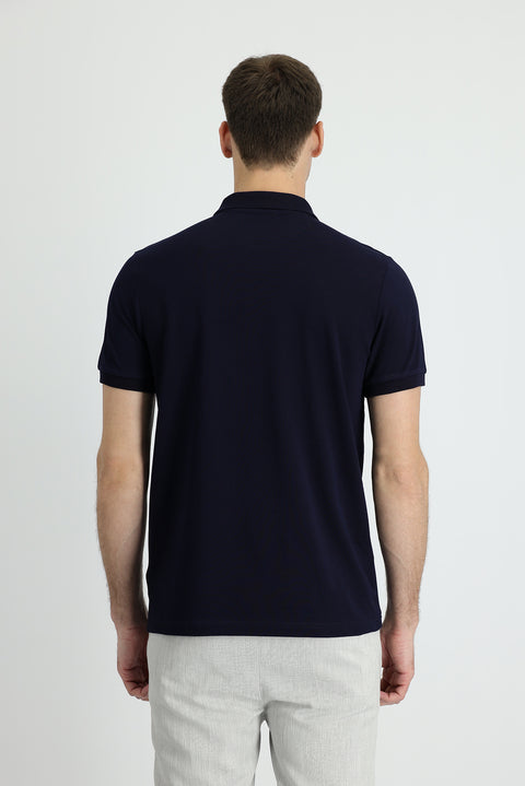 Dark Navy Polo Collar Regular Fit Cotton T-shirt