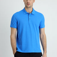 Aqua Blue Polo Collar Regular Fit Cotton T-shirt