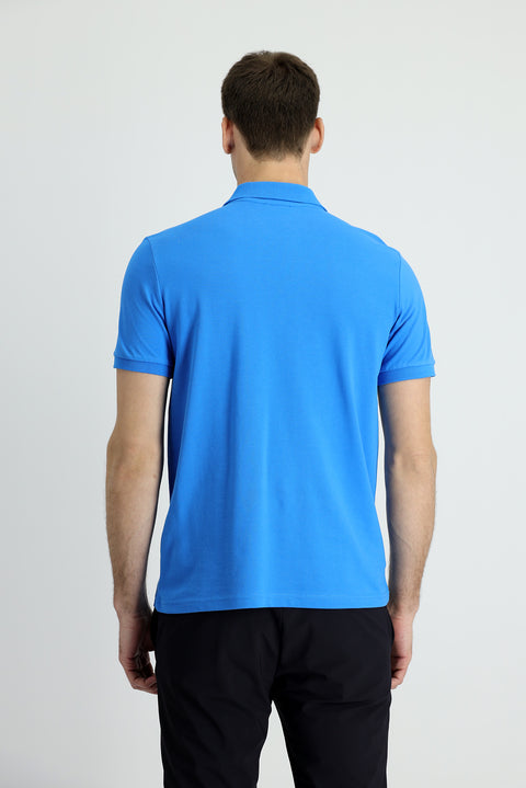 Aqua Blue Polo Collar Regular Fit Cotton T-shirt