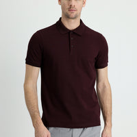 Dark Burgundy Polo Collar Regular Fit Cotton T-shirt