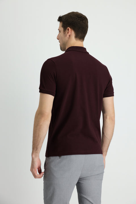 Dark Burgundy Polo Collar Regular Fit Cotton T-shirt