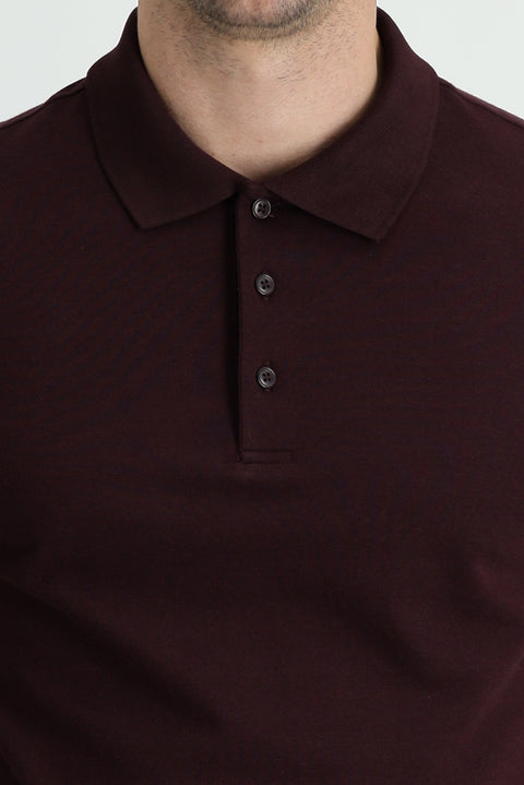 Dark Burgundy Polo Collar Regular Fit Cotton T-shirt