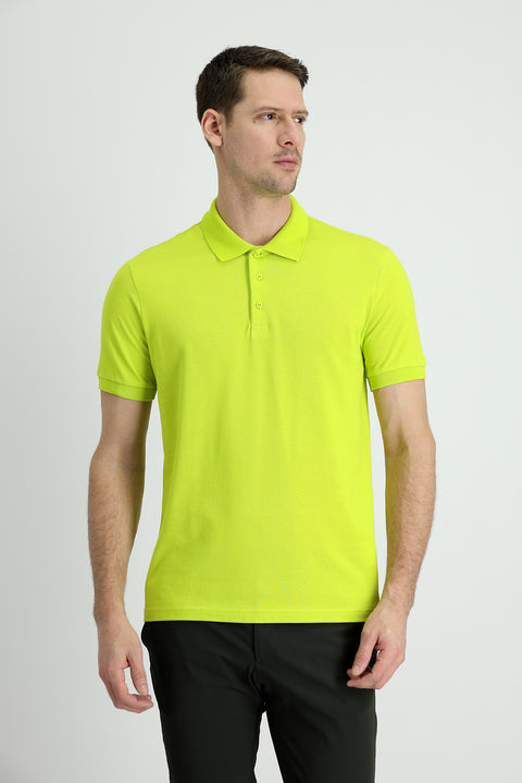 Pistachio Green Polo Collar Regular Fit Cotton T-shirt