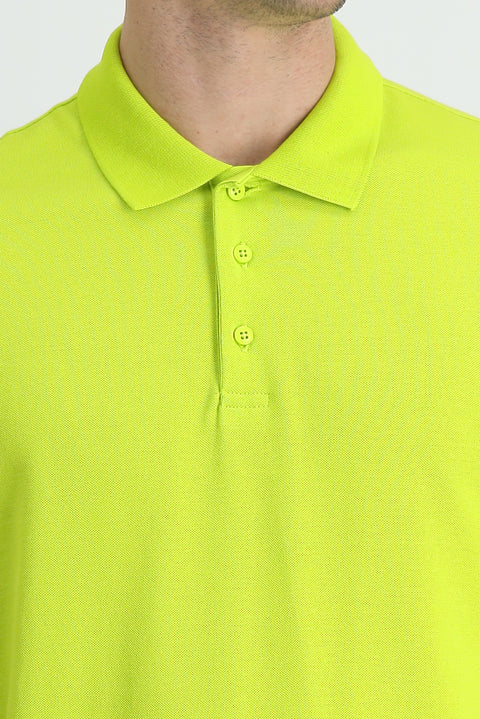 Pistachio Green Polo Collar Regular Fit Cotton T-shirt