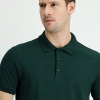 Dark Green Polo Collar Regular Fit Cotton T-shirt