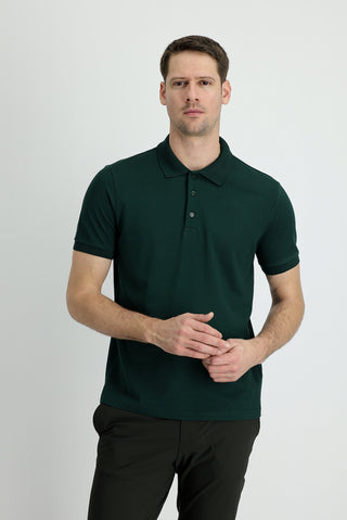  Koyu Yeşil Polo Yaka Regular Fit Pamuk Tişört