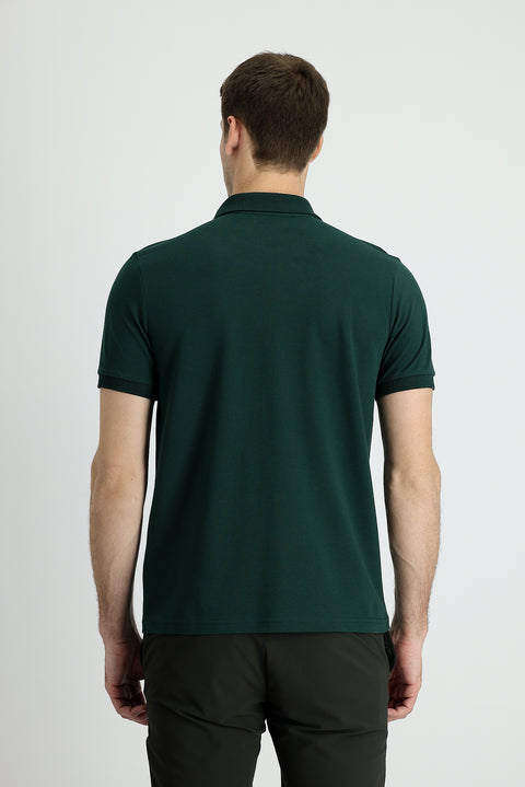 Dark Green Polo Collar Regular Fit Cotton T-shirt