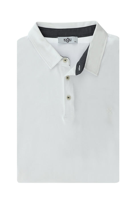 White Plus Size Polo Collar Cotton T-shirt