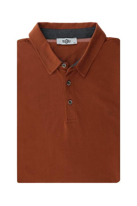 Tile-colored Plus Size Polo Collar Cotton T-shirt