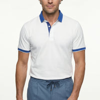 White Polo Collar Regular Fit Patterned Cotton T-shirt