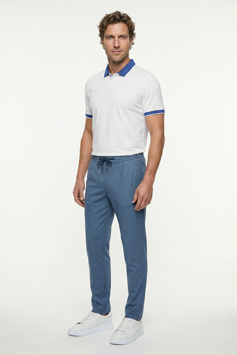 White Polo Collar Regular Fit Patterned Cotton T-shirt