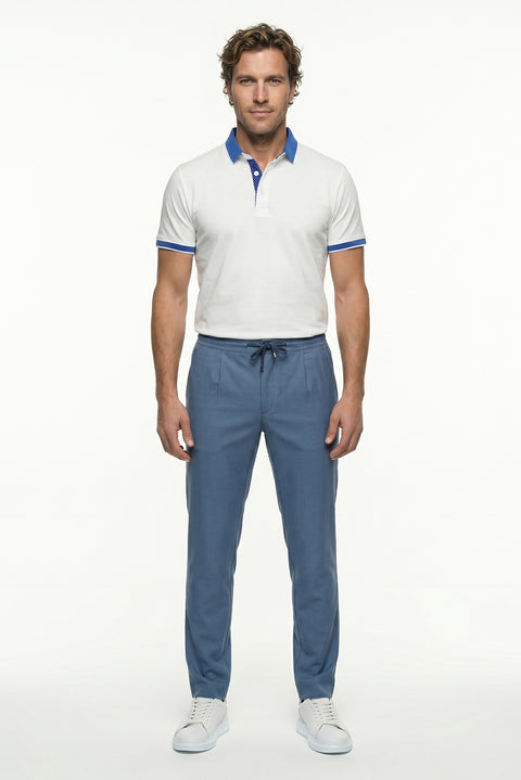 White Polo Collar Regular Fit Patterned Cotton T-shirt