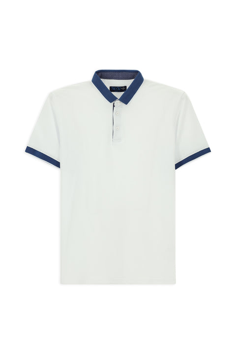 White Polo Collar Regular Fit Patterned Cotton T-shirt
