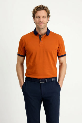  Kiremit Polo Yaka Regular Fit Desenli Pamuklu Tişört