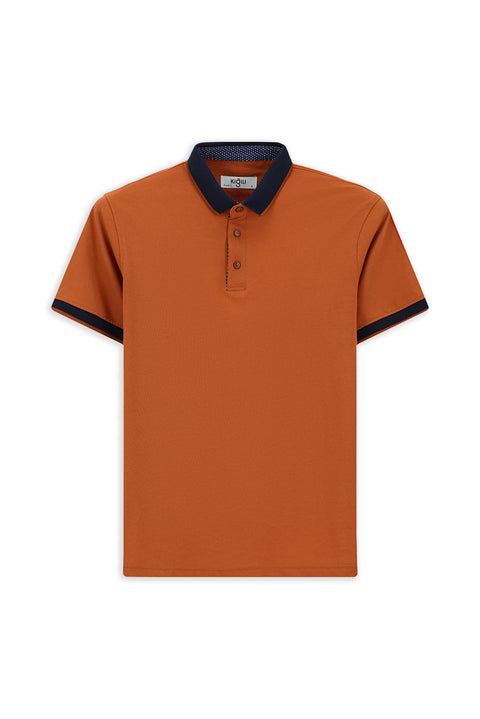 Terracotta Polo Collar Regular Fit Patterned Cotton T-shirt