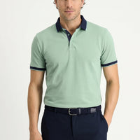 Çağla Yeşili Polo Yaka Regular Fit Desenli Pamuklu Tişört