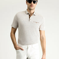 Light Beige Polo Collar Regular Fit Patterned T-shirt