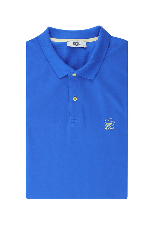 Indigo Blue Plus Size Printed Cotton Polo Shirt