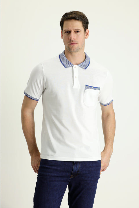 Off-White Polo Collar Regular Fit Patterned Cotton T-Shirt