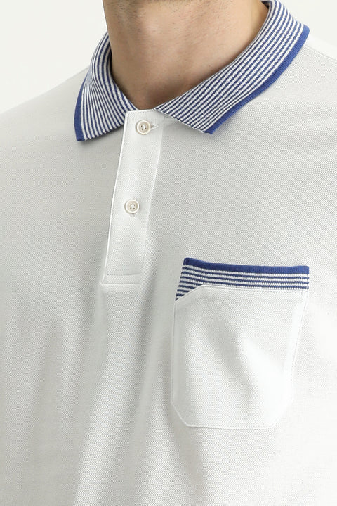 Off-White Polo Collar Regular Fit Patterned Cotton T-Shirt