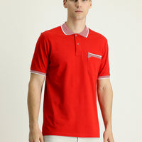 Flag Red Polo Collar Regular Fit Patterned Cotton T-Shirt