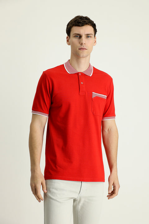 Flag Red Polo Collar Regular Fit Patterned Cotton T-Shirt