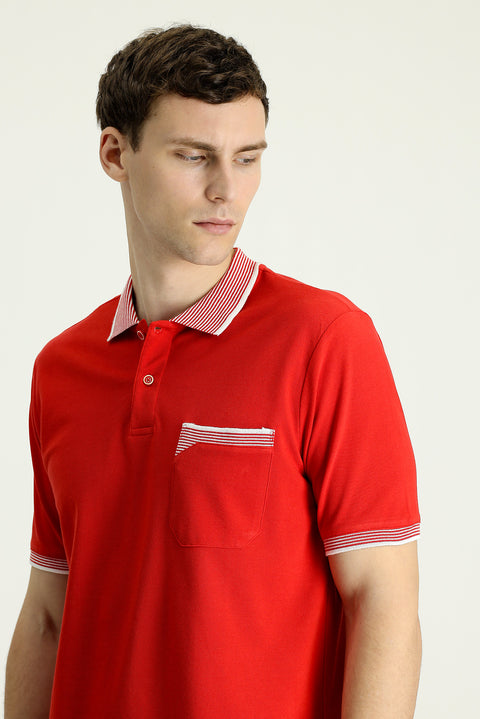 Flag Red Polo Collar Regular Fit Patterned Cotton T-Shirt