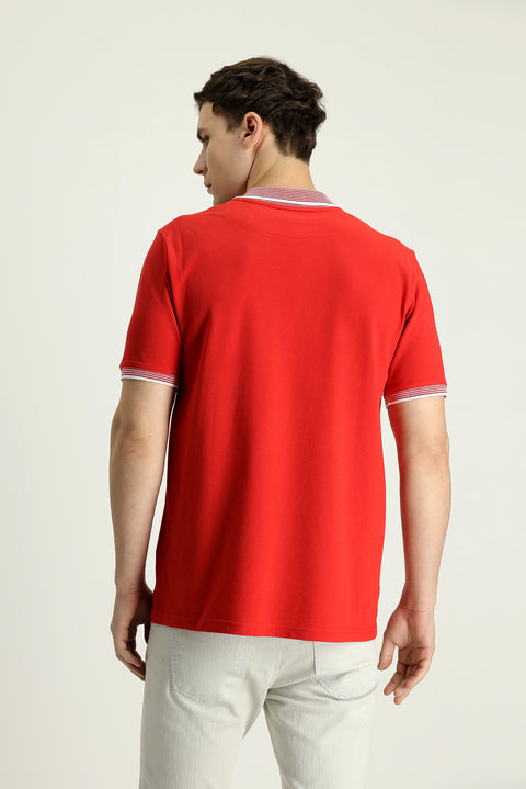 Flag Red Polo Collar Regular Fit Patterned Cotton T-Shirt