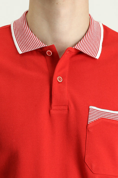 Flag Red Polo Collar Regular Fit Patterned Cotton T-Shirt