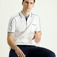 Off-White Polo Collar Regular Fit Patterned Cotton T-Shirt